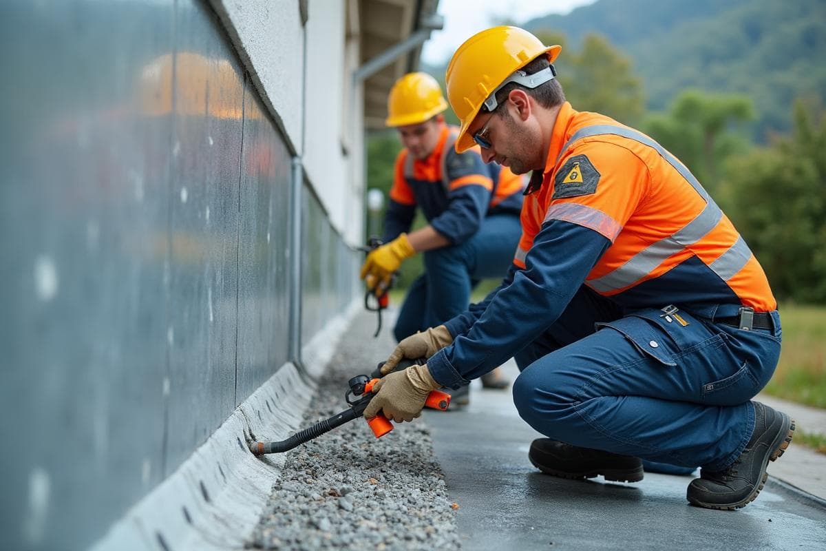 Professional waterproofing team at work